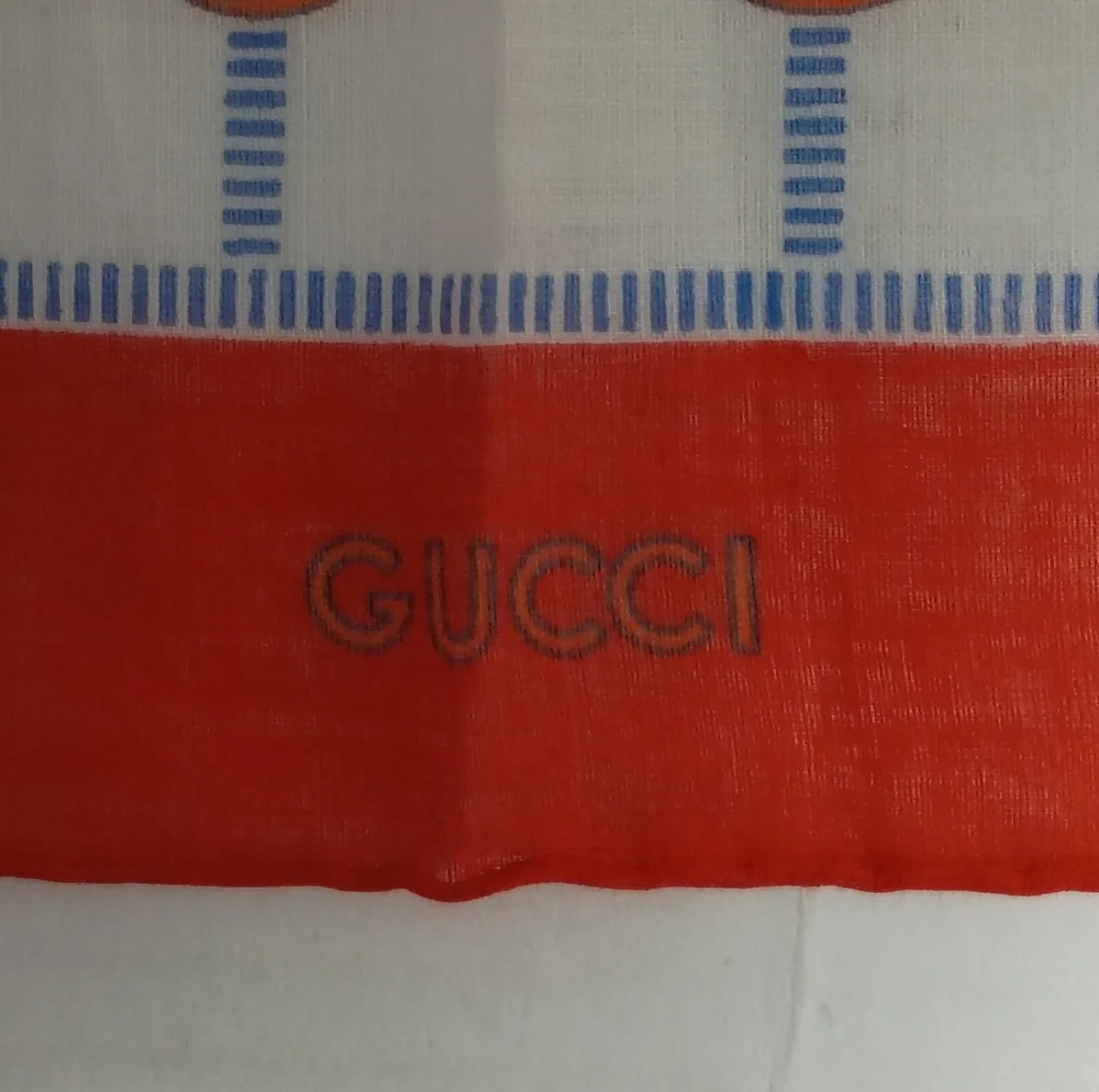 ❤️VINTAGE GUCCI GG LOGO ORANGE / BLUE COTTON POCKET SQUARE / BANDANA SCARF